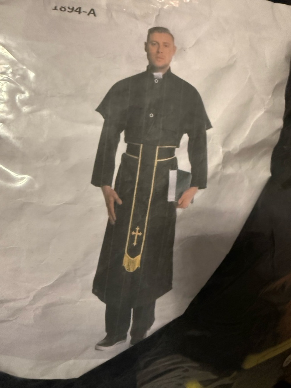 Men's Black Clerical Robe with Gold Trim - Unbranded